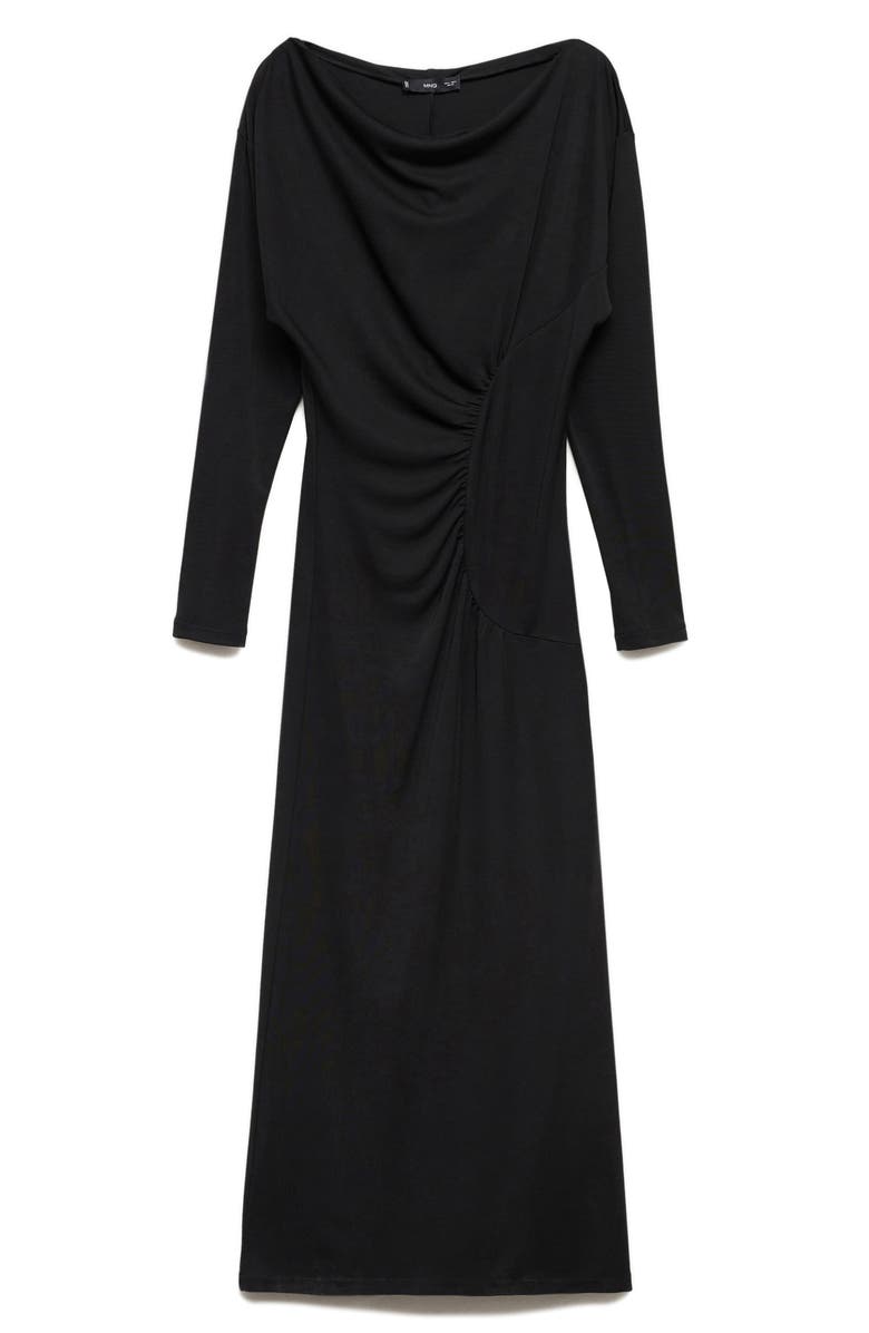 MANGO One-Shoulder Long Sleeve Ruched Dress, Alternate, color, Black