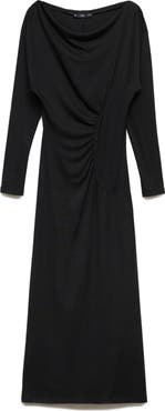 MANGO One-Shoulder Long Sleeve Ruched Dress