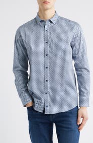 Johnston & Murphy Wavy Diamond Print Cotton Button-Up Shirt