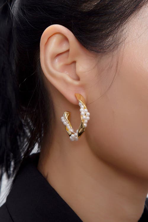 Classicharms Nadia Molten Shell Pearl Twisted Hoop Earrings In Gold
