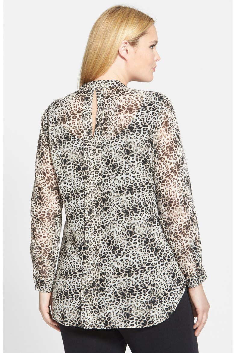 'Animal Legacy' Split Neck Blouse, Alternate, color, RICH BLACK