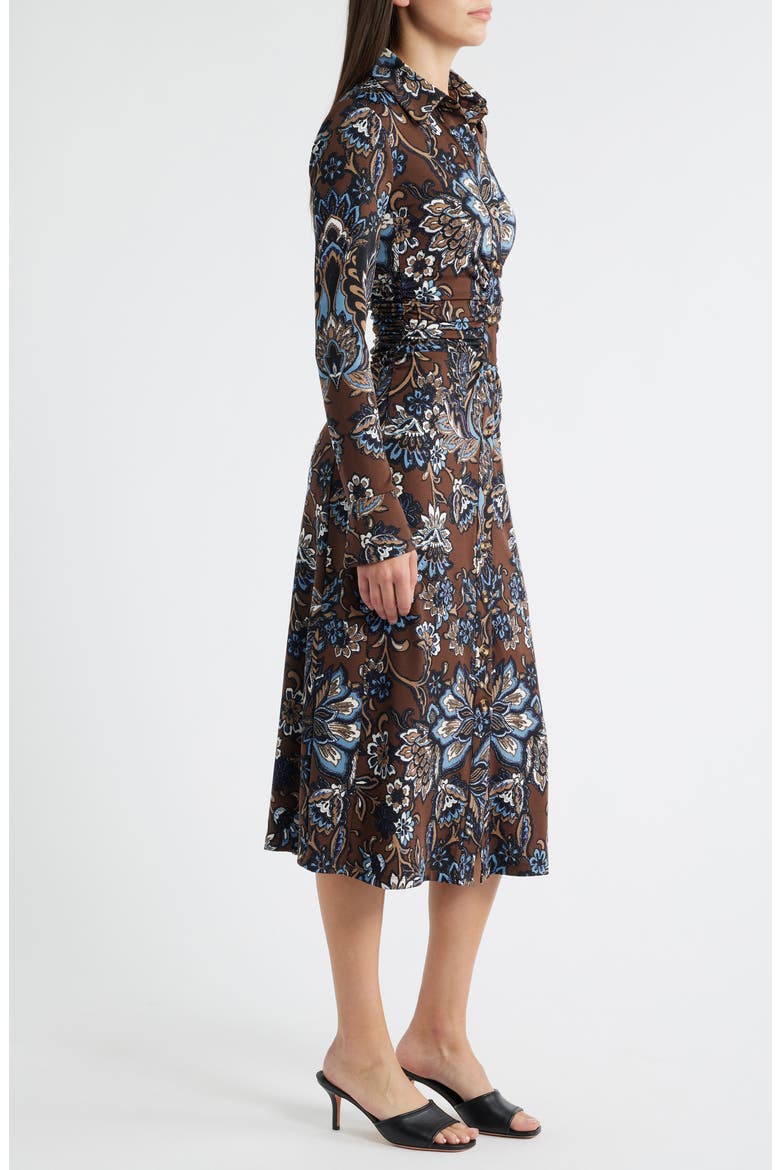 Floral Print Long Sleeve Shirtdress, Alternate, color, BROWN MULTI