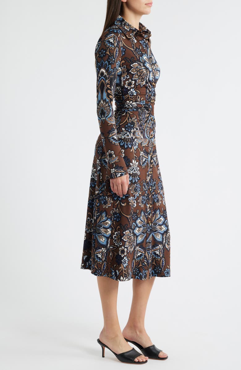 Julia Jordan Floral Print Long Sleeve Shirtdress, Alternate, color, Brown Multi