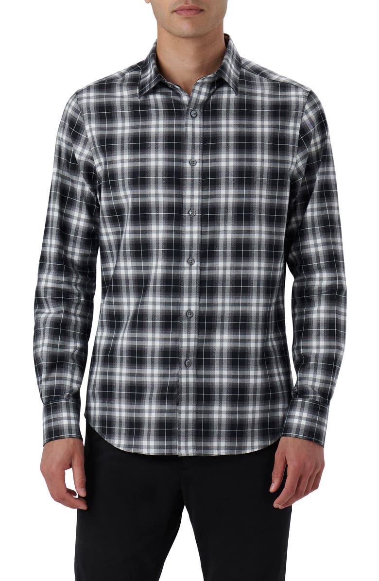 Bugatchi Julian Shaped Fit Plaid Cotton Button-Up Shirt, Main, color, Black