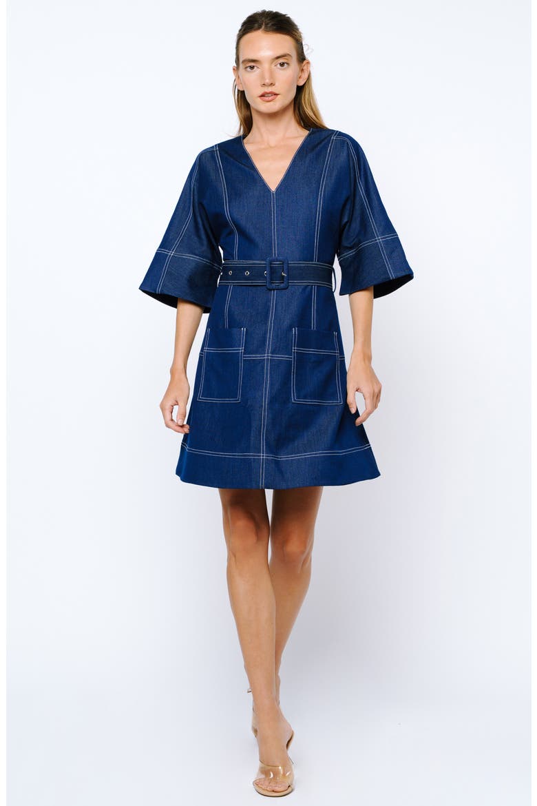 Polly Topstitch Detail Denim Look Dress, Alternate, color, NAVY