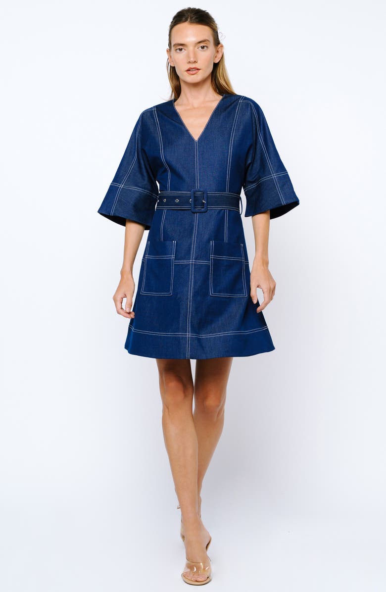 CIEBON Polly Topstitch Detail Denim Look Dress, Alternate, color, Navy