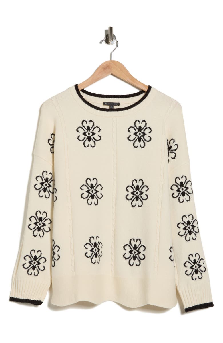 Adrianna Papell Floral Jacquard Sweater, Alternate, color, Cream/ Black