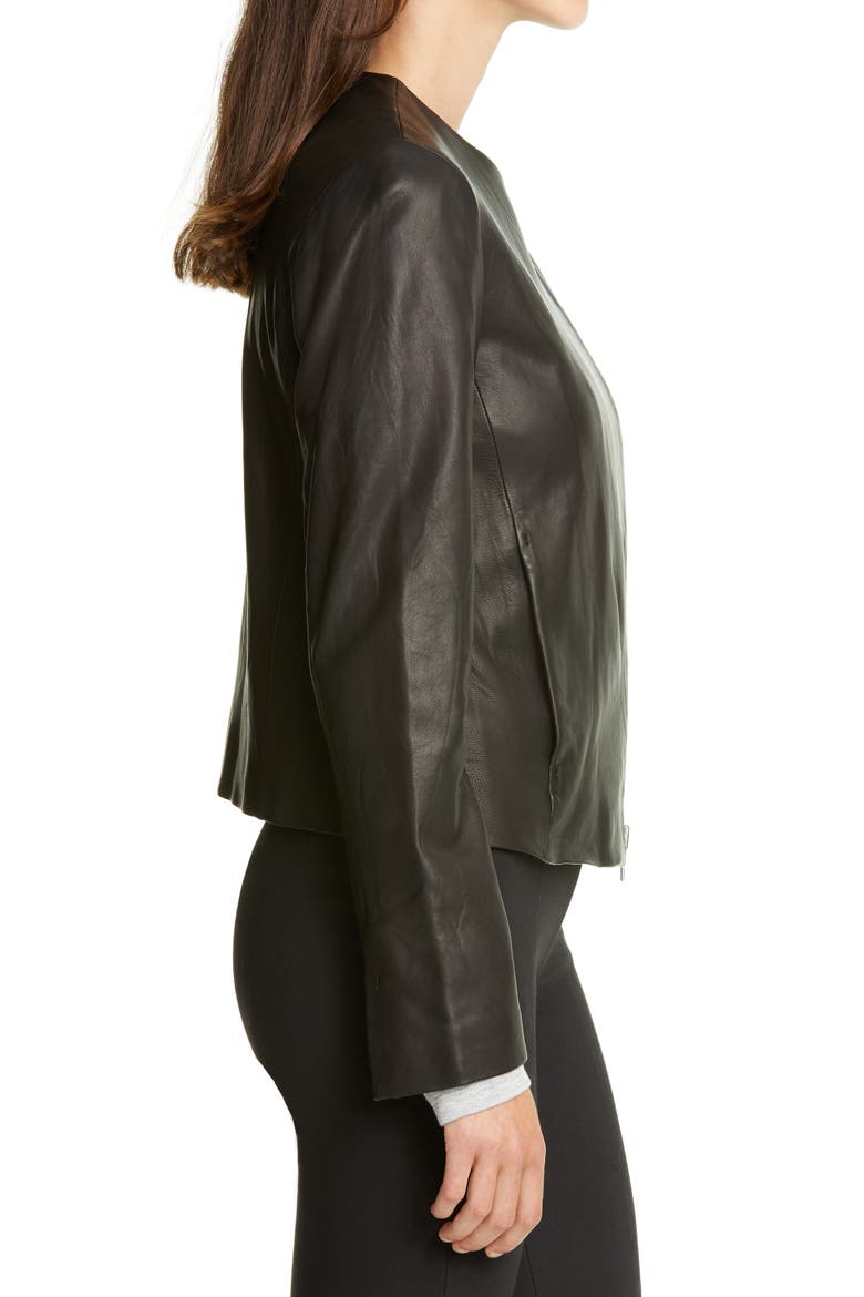 Zip Cross Front Leather Jacket, Alternate, color, BLACK