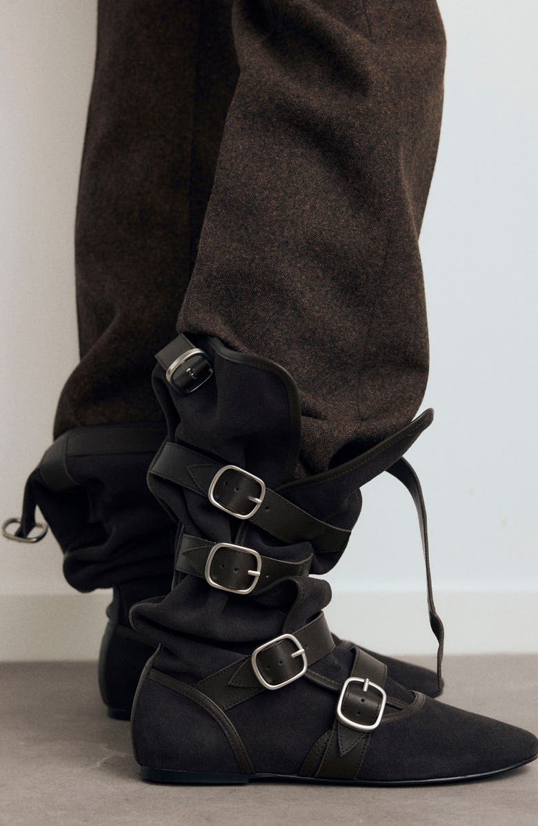 MANGO Suede Buckle Boot, Alternate, color, Dark Heather Grey