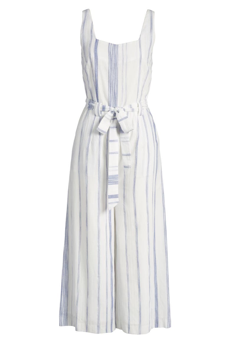 Crop Stripe Cotton Jumpsuit, Alternate, color, NAVY/ WHITE