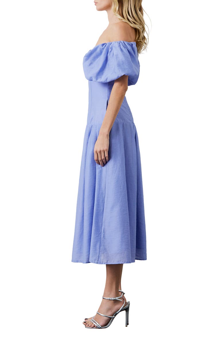Lottie Puff Sleeve Off the Shoulder Dress, Alternate, color, MALIBU BLUE