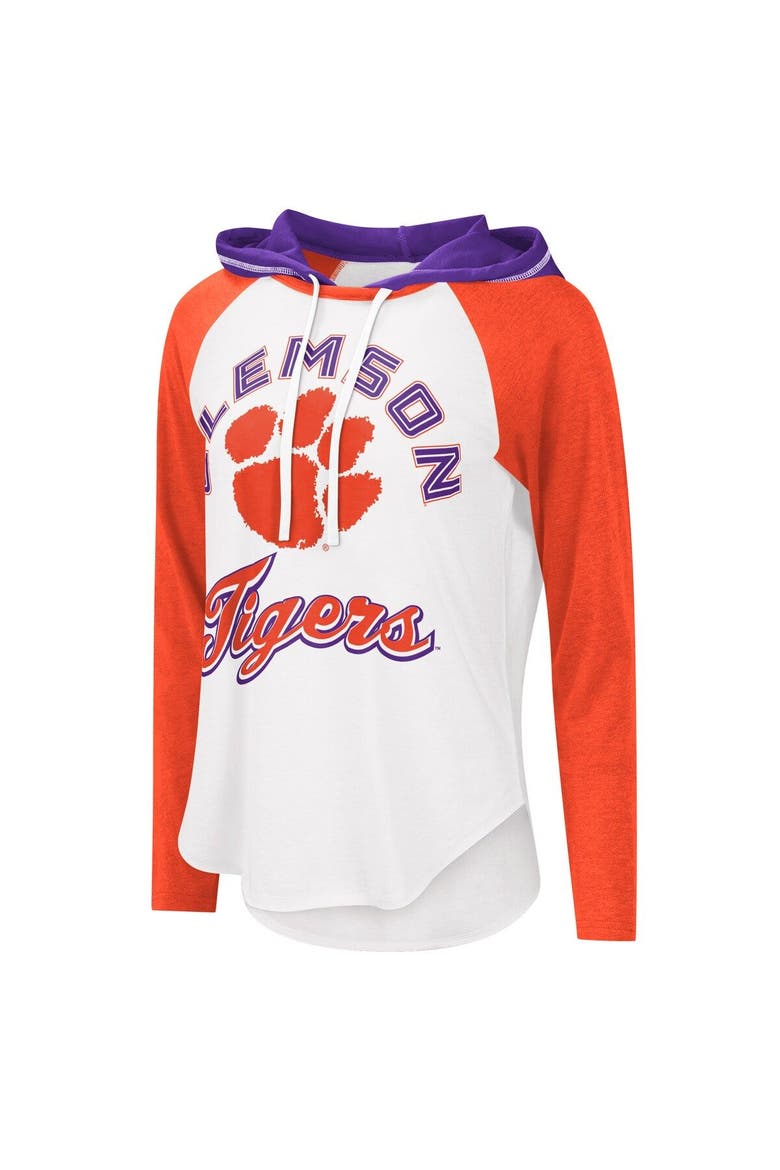 Women's G-III 4Her by Carl Banks White/Heathered Orange Clemson Tigers From the Sideline Raglan Hoodie Long Sleeve T-Shirt, Alternate, color, White