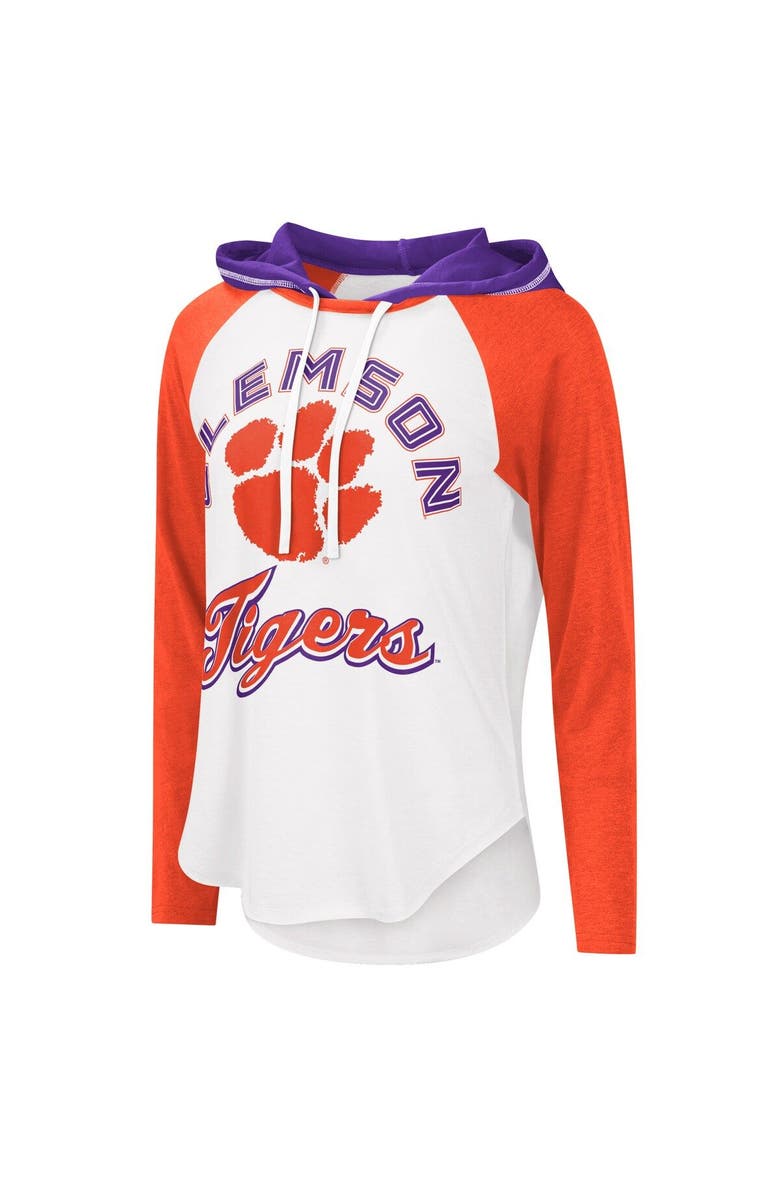 G-III 4HER BY CARL BANKS Women's G-III 4Her by Carl Banks White/Heathered Orange Clemson Tigers From the Sideline Raglan Hoodie Long Sleeve T-Shirt, Alternate, color, 