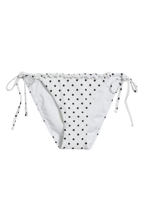 Bp. Ruffle Side Tie Bikini Bottoms In White- Black Dots A Lot