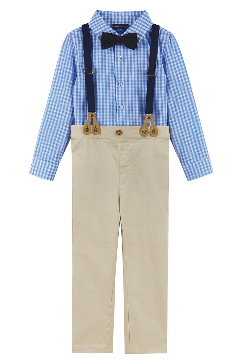 Kids' Button-Up Shirt, Pants, Suspenders & Bow Tie Set, Main, color, LIGHT BLUE/ KHAKI