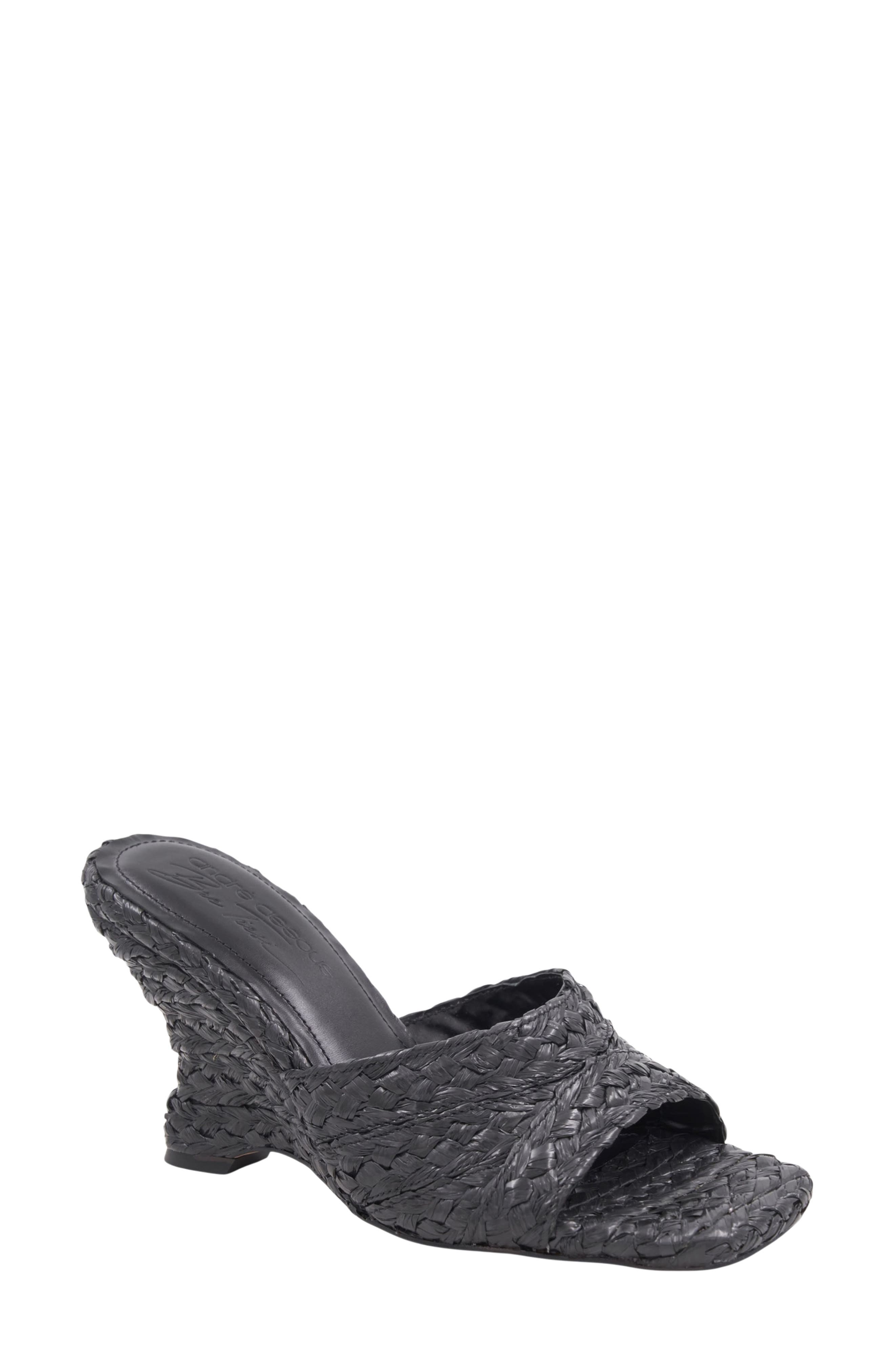 Breana Square Toe Wedge Mule, Main, color, BLACK RAFFIA