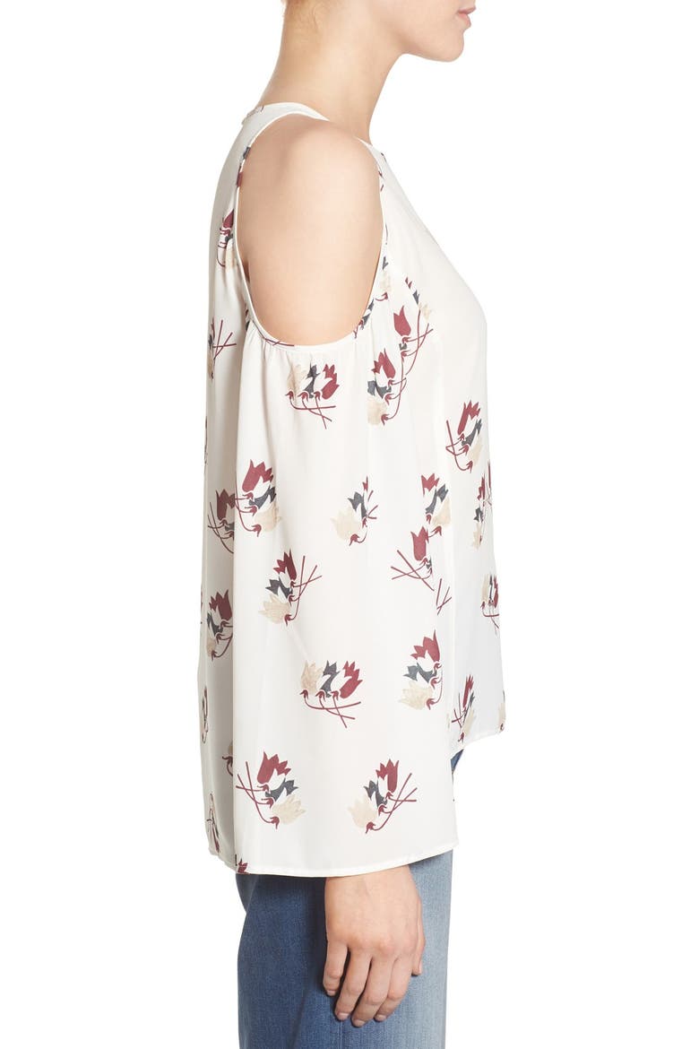 Print Cold Shoulder Blouse, Alternate, color, IVORY TULIPS