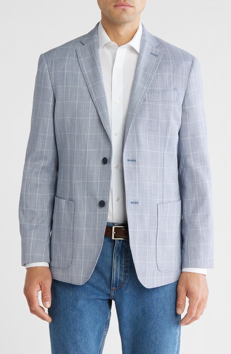 NORDSTROM RACK Navy & White Windowpane Notch Collar Textured Sport Coat, Main, color, Navy- White Grid Texture