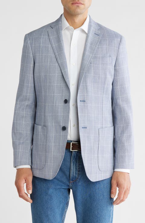 Navy & White Windowpane Notch Collar Textured Sport Coat (Short, Regular & Long)