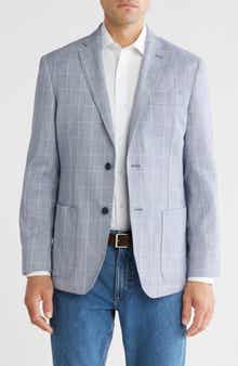 NORDSTROM RACK Navy & White Windowpane Notch Collar Textured Sport Coat