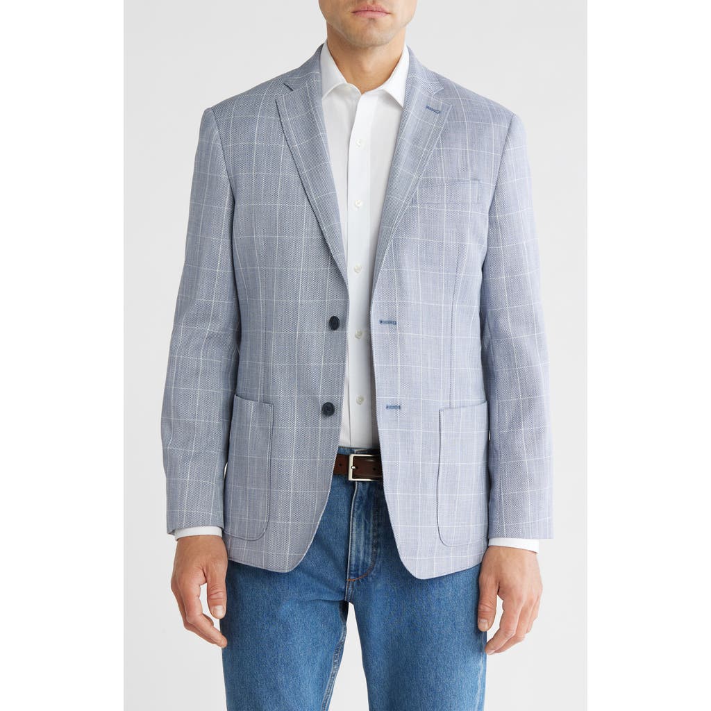 Nordstrom Rack Navy & White Windowpane Notch Collar Textured Sport Coat In Gray