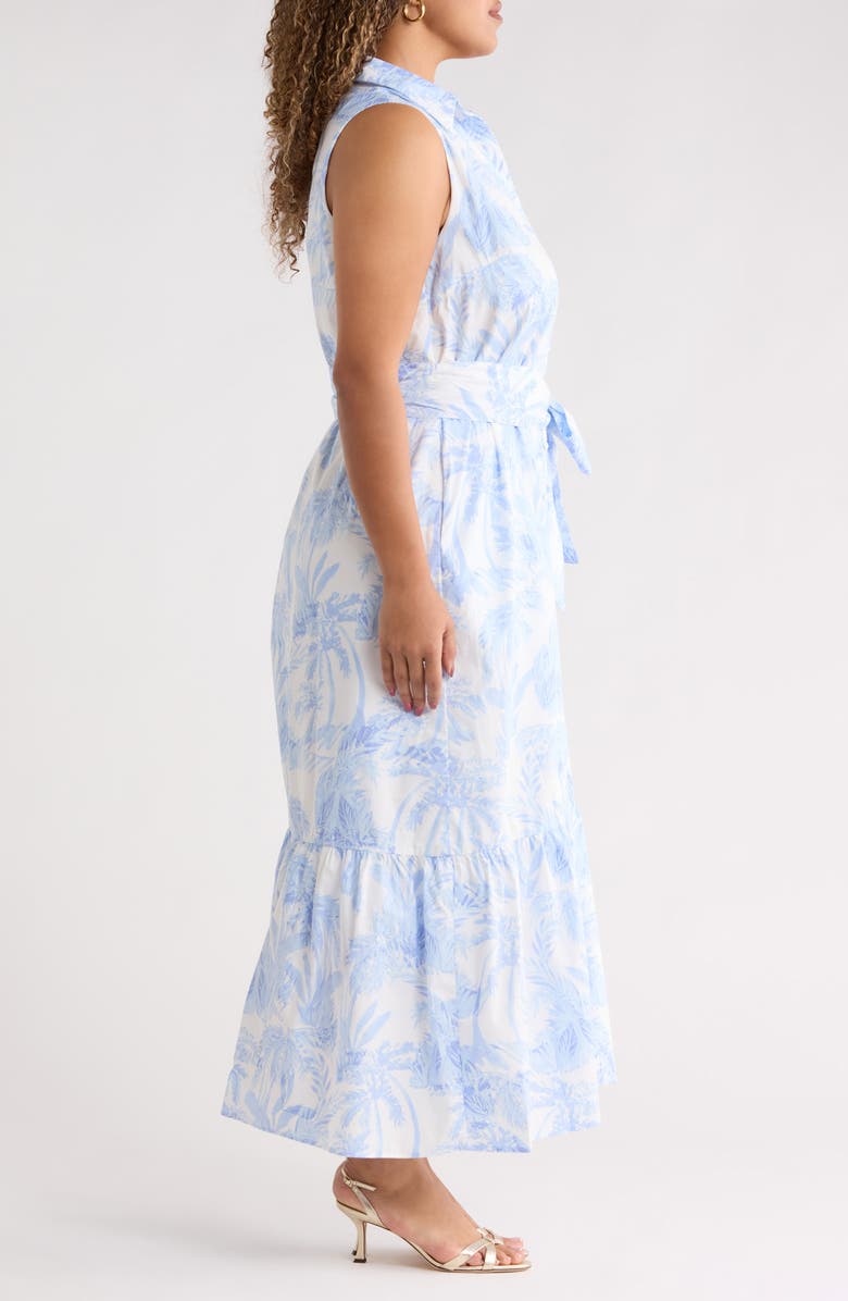 SUGARLIPS Poly Leaf Cileah Ruffle Collar Maxi Dress, Alternate, color, Blue/ White Multi