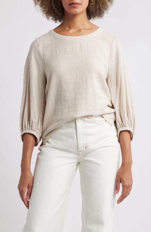 Caslonr Caslon(r) Balloon Sleeve Linen Blend Top In Flax