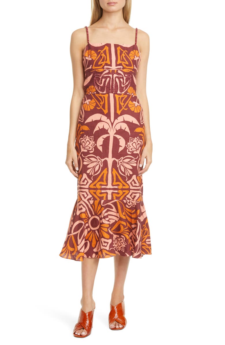 Johanna Ortiz Print Linen Midi Dress, Main, color,