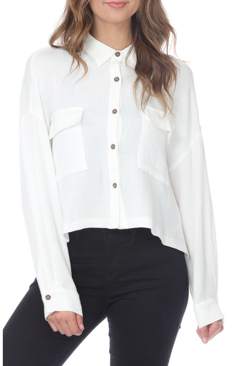Cropped Cotton Gauze Button-Up Shirt, Main, color, WHITE