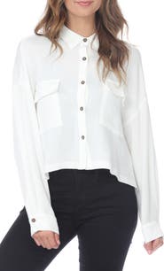 RAIN AND ROSE Cropped Cotton Gauze Button-Up Shirt