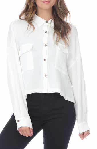 RAIN AND ROSE Cropped Cotton Gauze Button-Up Shirt