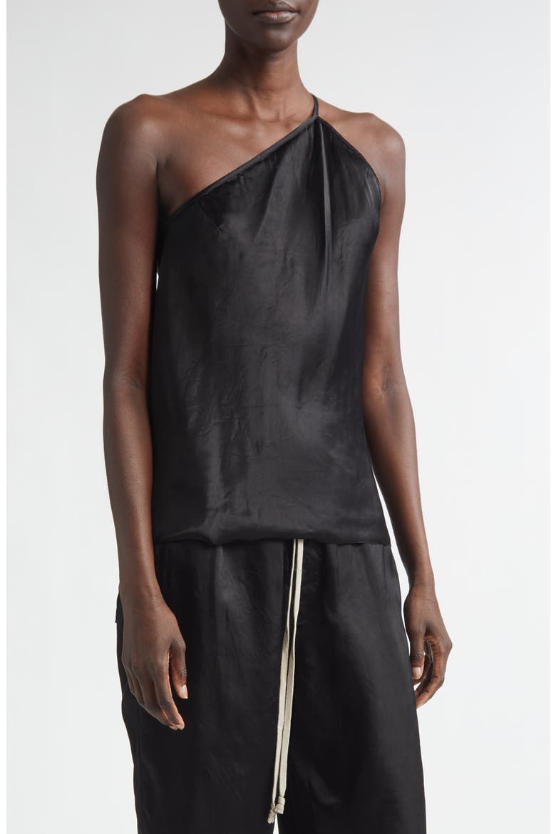 One-Shoulder Satin Top, Main, color, BLACK