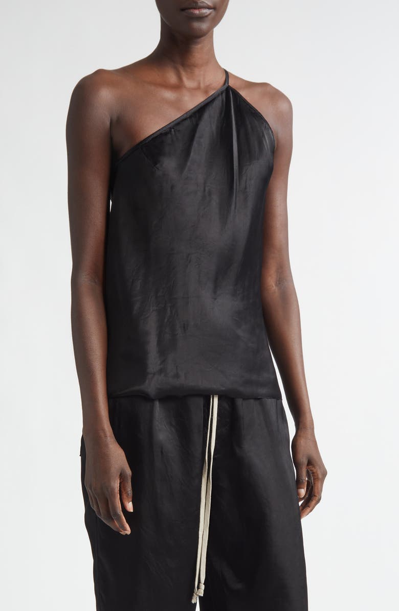 Rick Owens One-Shoulder Satin Top, Main, color, Black
