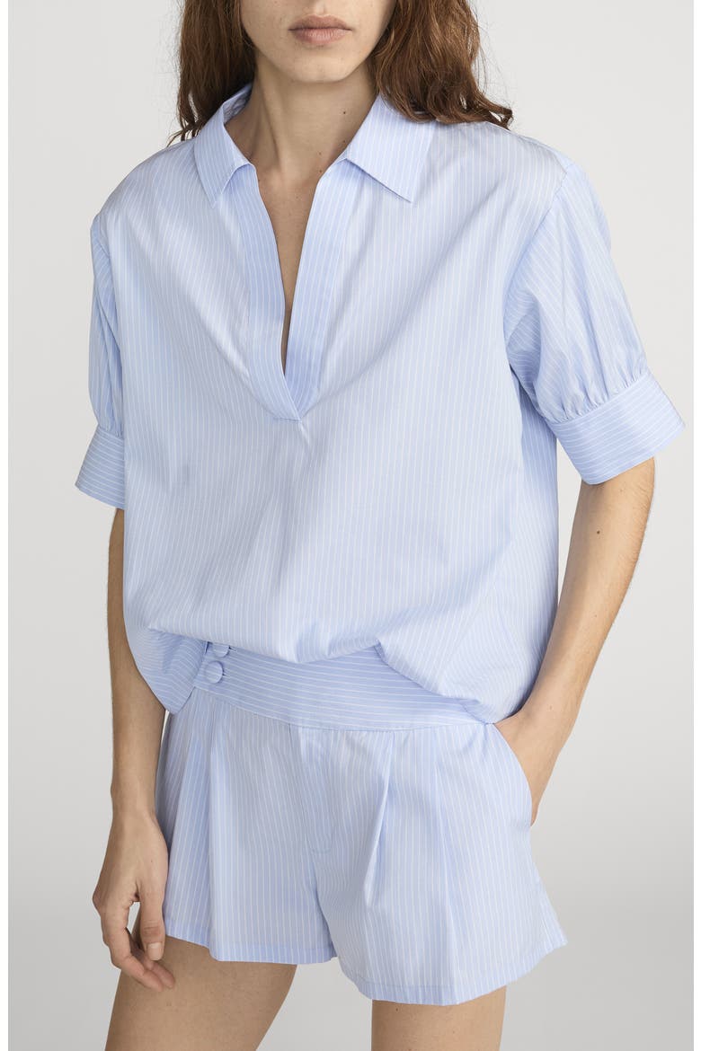 The Stripe V-Neck Popover Top, Alternate, color, VENICE BLUE MULTI