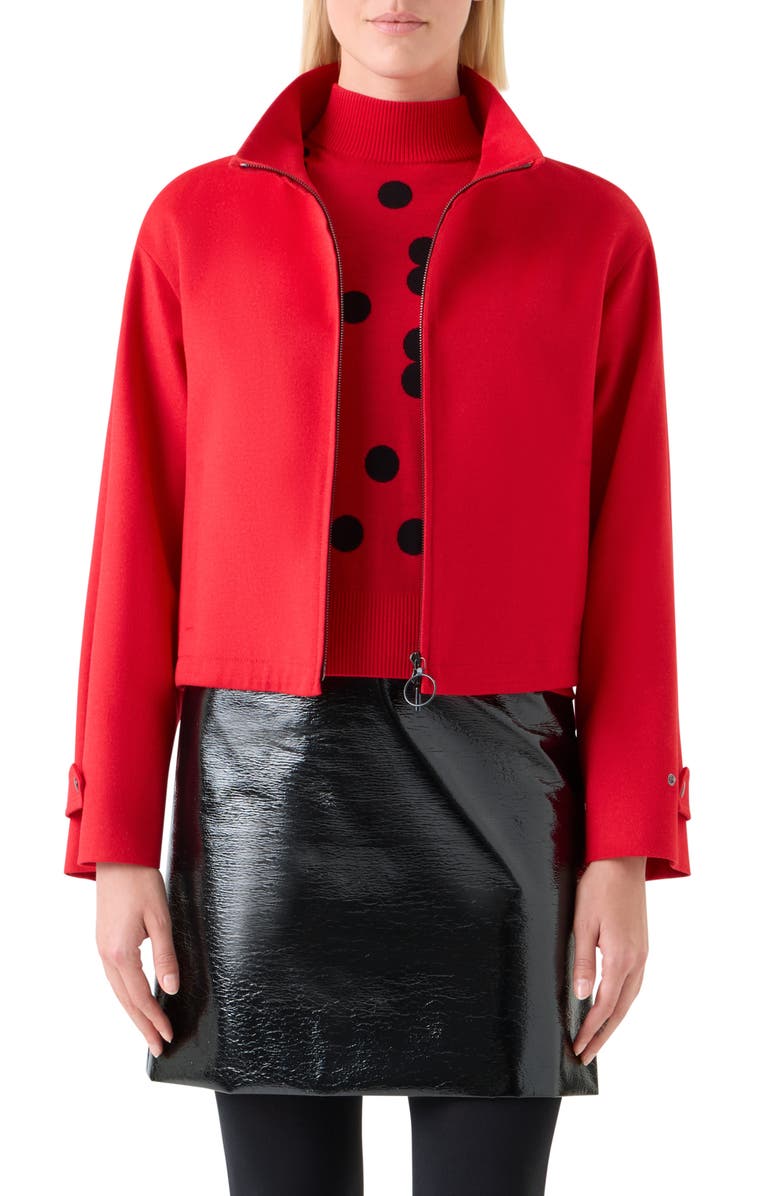 Akris punto Zip Front Stretch Virgin Wool & Cashmere Jacket, Main, color, Vermillion