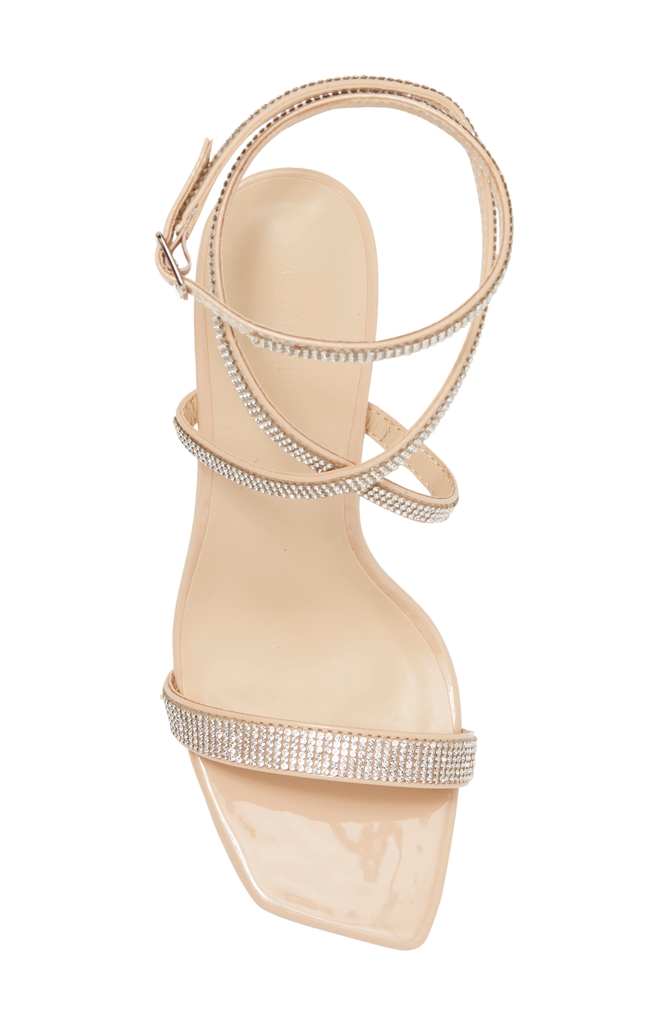 Crystal Embellished Crisscross Slim Heel Sandal, Alternate, color, NUDE