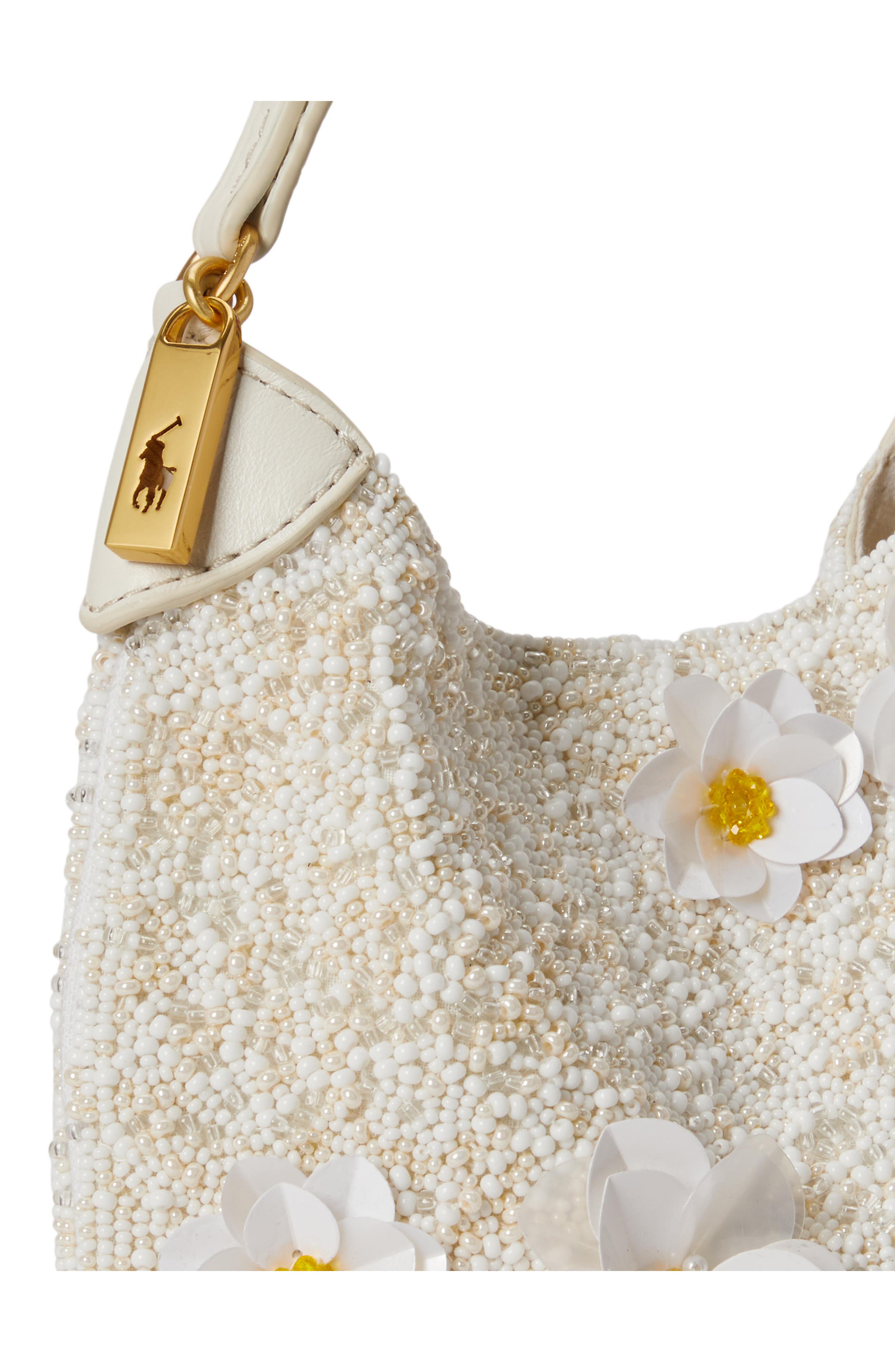 Polo Ralph Lauren Polo ID Floral Beaded Shoulder Bag, Alternate, color, Frosting