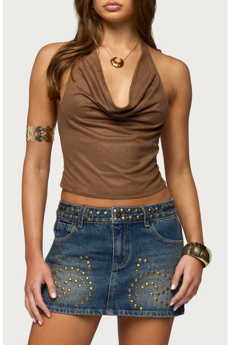 Adeline Faux Suede Halter Crop Top, Main, color, BROWN