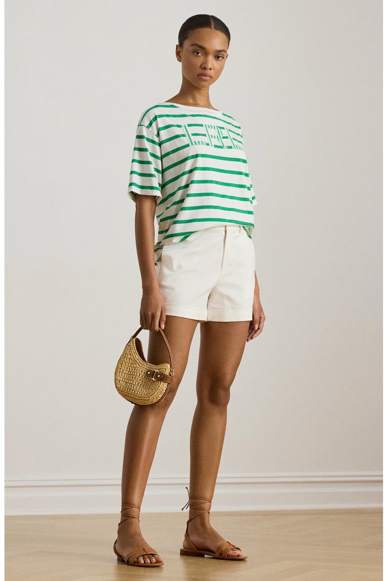 Beaded Logo Stripe Short Sleeve T-Shirt, Alternate, color, WHITE/ STEM
