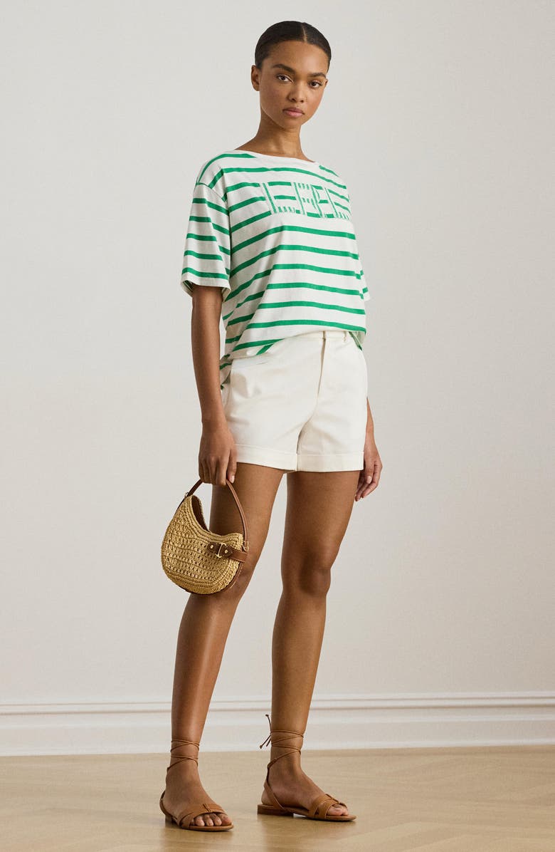 Lauren Ralph Lauren Beaded Logo Stripe Short Sleeve T-Shirt, Alternate, color, White/ Stem