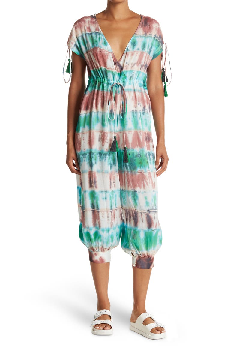To Dye For Surplice Drawstring Waist Crop Jumpsuit, Main, color, GREEN