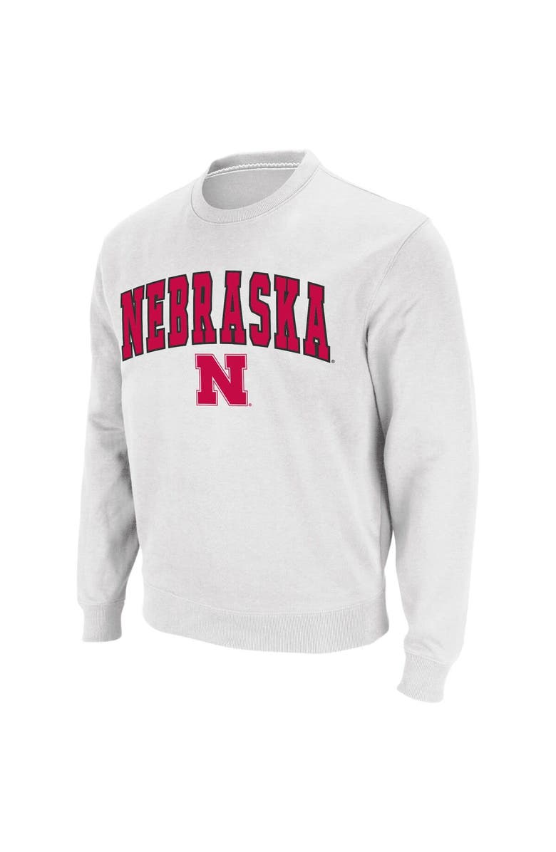 COLOSSEUM Men's Colosseum White Nebraska Huskers Arch & Logo Crew Neck Sweatshirt, Alternate, color, White