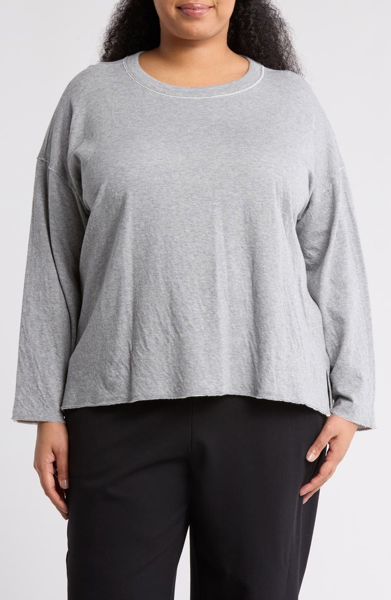 Eileen Fisher Crewneck Long Sleeve Boxy Organic Cotton Top, Main, color, 