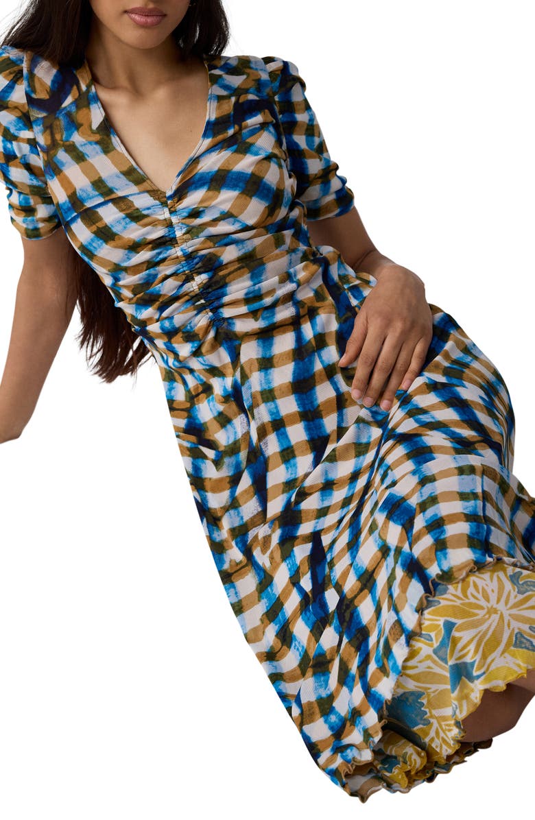 Diane von Furstenberg Koren Print Ruched Reversible Dress, Alternate, color, Sea Palm Mid Crete Blue