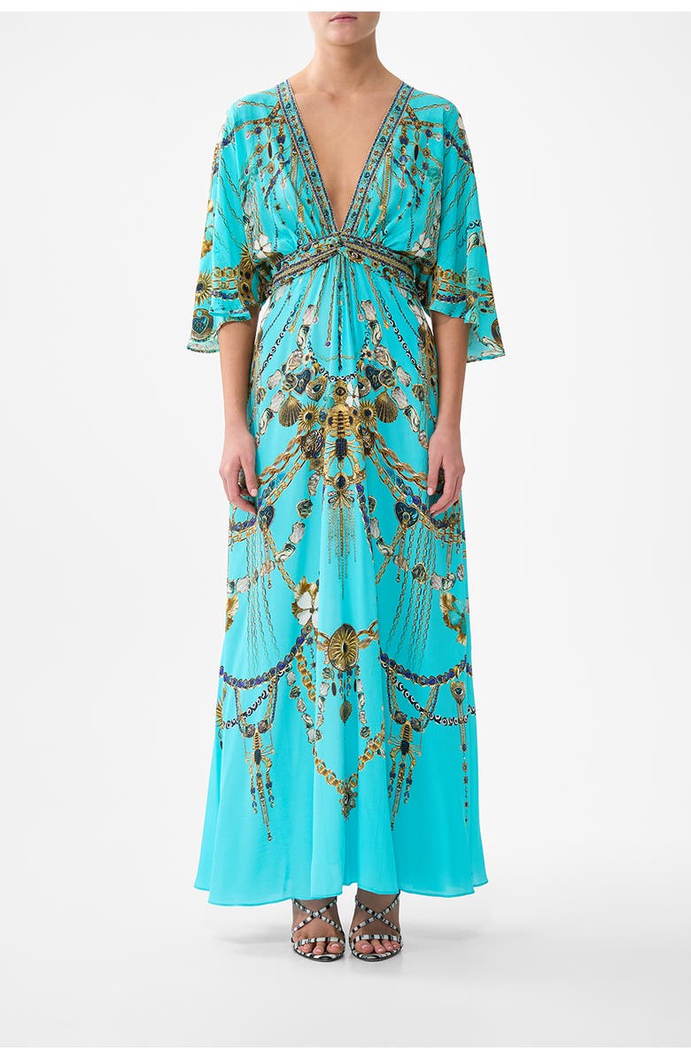 Camilla Twist Front Waisted Dress, Main, color, Totems And Treasures