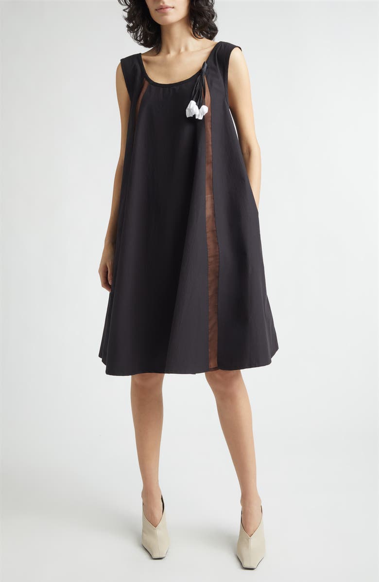 KÚR Lamp Shade Organic Cotton Trapeze Dress, Main, color, Black