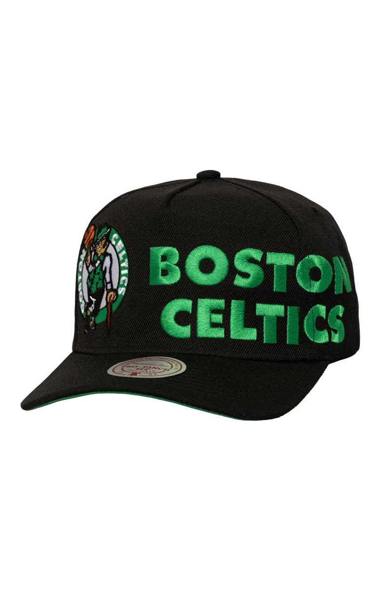 Mitchell & Ness Men's Mitchell & Ness Black Boston Celtics Busted Logo Wordmark Wrap-Around Pro Pinch Adjustable Hat, Main, color, Black