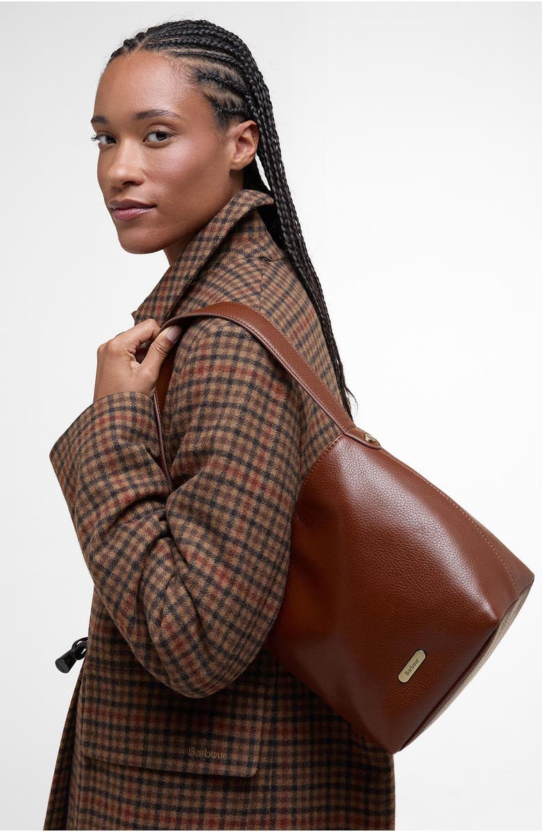 Barbour Cedar Leather Bucket Tote, Alternate, color, Brown