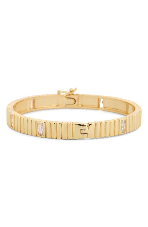 Baguette Cubic Zirconia Inset Hinged Bangle Bracelet