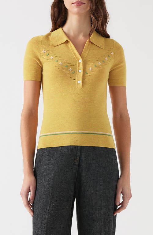 Lk Bennett Womens Fiona Floral-embroidered Cotton And Wool-blend Top Mul-yellow Xs In Yellow